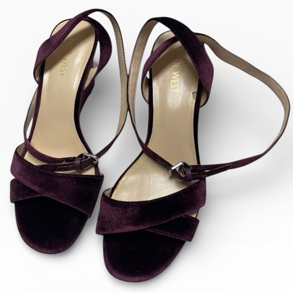 Nine West Shoes - Nine West Plum Velvet Ankle Strap Wedge Heels Wedding Guest Size 7